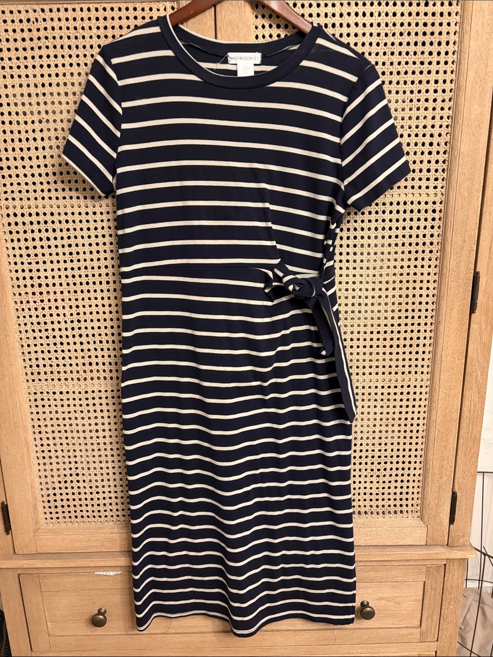 Cynthia Rowley Navy and White Striped Tie-Waist Midi Dress